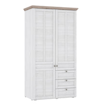 Load image into Gallery viewer, Illopa Iloppa 2 Door Wardrobe in Snowy Oak/Oak Nelson Furniture To Go 801tiqs823-j99 5904767878535 Enhance the ambiance of your home with the exquisite Illopa collection, a seamless fit for any living space. Its most outstanding feature lies in the array of shapes it offers, granting you the freedom to artistically arrange every room in your house, from the inviting hall to the cozy living room. The captivating combination of beautiful white and oak imbues your home with a sense of tranquility, fostering an