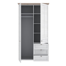 Load image into Gallery viewer, Illopa Iloppa 2 Door Wardrobe in Snowy Oak/Oak Nelson Furniture To Go 801tiqs823-j99 5904767878535 Enhance the ambiance of your home with the exquisite Illopa collection, a seamless fit for any living space. Its most outstanding feature lies in the array of shapes it offers, granting you the freedom to artistically arrange every room in your house, from the inviting hall to the cozy living room. The captivating combination of beautiful white and oak imbues your home with a sense of tranquility, fostering an