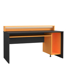 Load image into Gallery viewer, Tezaur Gaming Desk with LED in Matt Black/Orange Furniture To Go 801tzrb212b3-c913 5904767894924 Bold, stylish, and designed to cater to every gaming enthusiast&#39;s dream, the Tezaur is more than just a desk; it&#39;s an experience. Crafted with precision and attention to detail, this masterpiece is the perfect companion for your customers gaming consoles, elevating their setup to new heights. And let&#39;s talk about lighting - the Tezaur takes it to the next level. Embedded with built-in strip lights, this desk wil