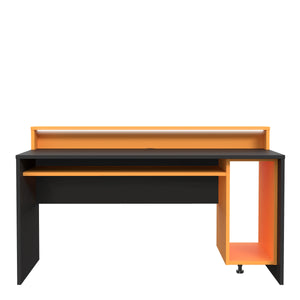 Tezaur Gaming Desk with LED in Matt Black/Orange Furniture To Go 801tzrb212b3-c913 5904767894924 Bold, stylish, and designed to cater to every gaming enthusiast's dream, the Tezaur is more than just a desk; it's an experience. Crafted with precision and attention to detail, this masterpiece is the perfect companion for your customers gaming consoles, elevating their setup to new heights. And let's talk about lighting - the Tezaur takes it to the next level. Embedded with built-in strip lights, this desk wil