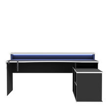 Load image into Gallery viewer, Tezaur Gaming Desk with LED in Black/White in White/Black Furniture To Go 801tzrb214b3-m240 5904767837754 Bold, stylish, and designed to cater to every gaming enthusiast&#39;s dream, the Tezaur is more than just a desk; it&#39;s an experience. Crafted with precision and attention to detail, this masterpiece is the perfect companion for your customers gaming consoles, elevating their setup to new heights. And let&#39;s talk about lighting - the Tezaur takes it to the next level. Embedded with built-in strip lights, this