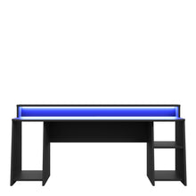 Load image into Gallery viewer, Tezaur Gaming Desk with Blue LED in Matt Black Furniture To Go 801tzrb215b3-z113 5904767896584 Bold, stylish, and designed to cater to every gaming enthusiast&#39;s dream, the Tezaur is more than just a desk; it&#39;s an experience. Crafted with precision and attention to detail, this masterpiece is the perfect companion for your customers gaming consoles, elevating their setup to new heights. And let&#39;s talk about lighting - the Tezaur takes it to the next level. Embedded with built-in strip lights, this desk will 