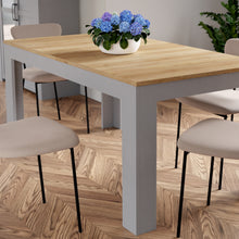 Load image into Gallery viewer, Bohol Extending Dining Table in Riviera Oak/Grey Oak Furniture To Go 801xelt161-m478 5904767835156 The Bohol collection draws inspiration from its timeless charm and rustic style, embracing its simplicity and natural elegance. What truly sets this collection apart from others is its exquisite decor - featuring three colourways with an Oak finish. The subtle elegance of the light Riviera Oak contributes by adding a focal point to each piece. This extending dining table is perfect for extending when you have 
