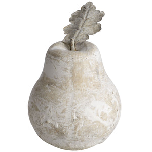Stone Pear (Small) in CREAM Hill Interiors 9037 5050140903704 A perfect fit with neutral / stoneware trends Handcrafted Stunning natural stone effect finish Dimensions: 16cm x 13cm x 13cm Weight: 0.94kg Volume: 0.08CBM Stone effect pear sculpture with antiqued finish. Smaller Size.