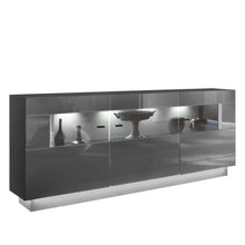 Load image into Gallery viewer, Denira 84 Display Sideboard Cabinet Arte-N A4DEQQ08403 The Denira display sideboard is a stunning choice for bringing high-gloss style to your home. This piece features three partially glassed hinged doors with a total of nine compartments behind, meaning that it is perfect both for keeping ornaments or for storing everyday essentials. The cabinet is finished in the captivating graphite gloss, giving it a touch of class that will enhance any living space. Full W162cm x H86cm x D40cm Colours Front: Graphite 