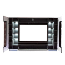 Load image into Gallery viewer, Denira VA03 Entertainment Media Wall Unit Arte-N A4DEQQVA03 Denira is an entertainment unit that follows the spirit of artistry modernism with its neat design gorgeous high-gloss graphite body. It is the perfect zone for watching TV with friends or enjoying some quiet time reading. You can divide your media components at the base zone, organize your CDs DVDs in one of the side cabinets, keep your favourite picture frames on display in another, use the top zone to store books or other items. Full W275cm x H1