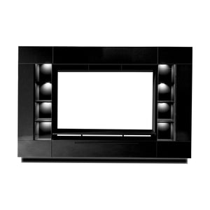 Nata VA Entertainment Media Wall Unit Arte-N A4NASSVA Exemplify luxury by choosing a modern style entertainment unit that allows you to gloriously showcase your prized possessions. With the Nata VA, you get a myriad of storage options to utilize this, including eight exclusive, glassed display sections, six open compartments fourteen closed compartments. Full W275cm x H190cm x D40cm Colours: Front: Black Gloss Carcass: Black Matt TV Cabinet W165cm x H50cm x D40cm Weight Capacity on Top - 40kg Can hold up to