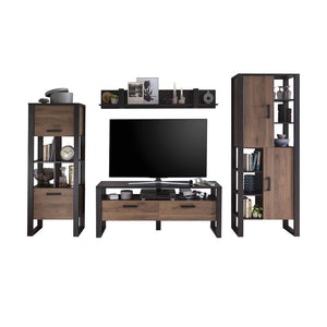 Nordi VB Living Room Set Arte-N A4NRSKVB This stunning living room furniture set includes a TV cabinet, two tall cabinets a broad wall shelf. It offers a plethora of storage options, a stunning centre piece to a living room, with the eye-catching Okapi Walnut finish. Beautifully crafted with the highest quality stards to have a premium look, feel durability. W315cm x H200cm x D43cm Colour: Okapi Walnut Black Matt Four Hinged Doors Drawers Multiple Shelves Closed Compartments Matching Furniture Available Mad