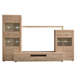 Espree 01 Entertainment Media Wall Unit Arte-N A9EPAAVA01 A spacious functional entertainment unit that looks great in both traditional modern décors. The Espree 01 features two large display cabinets with glass shelves LED lights, a broad wall shelf that joins them together a big TV st that can accommodate screens up to 65 inches wide. With all of its drawers compartmental space provided, ample room is available to comfortably organize living room essentials, decoration pieces electronic accessories. Full 