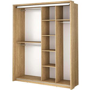 Arti AR-17 Sliding Door Wardrobe 180cm Arte-N ARTI AR-17-S A robust, two-door wardrobe with mirrored fronts compatibility with LED lights. The AR-17 has an optimized inside-layout with three hanging rails six compartments. The wardrobe is available in three different neutral colours – timeless white, graceful grey classy oak. : W180cm x H218cm x D57cm  Two Sliding Doors Mirror Three Hanging Rails  Five Shelves Optional LED Lighting Available  Made from 16mm high-quality laminated board Weight: 207kg Estimat