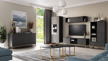 Load image into Gallery viewer, Pula Display Cabinet 70cm Arte-N PL-05-GNT W70cm x H140cm x D41cm Colour: Navy Black Portl Ash One Hinged Door Drawer Four Shelves Gold Metal Legs Hles Weight: 45kg Matching Furniture Available  Made from 16mm high-quality laminated board Assembly Required Estimated Direct Home Delivery Time: 3 - 4 Weeks