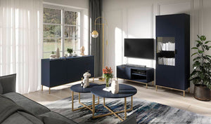 Pula TV Cabinet 101cm Arte-N PL-06-GNT W101cm x H50cm x D41cm Colour: Navy Black Portl Ash One Closed Compartment One Shelf Cable Management System Gold Metal Legs Hles Weight: 22kg Matching Furniture Available  Made from 16mm high-quality laminated board Assembly Required Estimated Direct Home Delivery Time: 3 - 4 Weeks