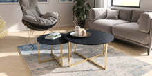 Load image into Gallery viewer, Pula Coffee Table 80cm Arte-N PL-04-GNT W80cm x H39cm x D80cm Colour: Navy Black Portl Ash Weight: 11kg Gold Metal Legs Hles Matching Furniture Available  Made from 16mm high-quality laminated board Assembly Required Estimated Direct Home Delivery Time: 3 - 4 Weeks