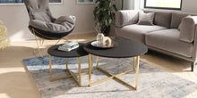 Load image into Gallery viewer, Pula Coffee Table 60cm Arte-N PL-03-GNT W60cm x H39cm x D60cm Colour: Navy Black Portl Ash Gold Metal Legs Hles Weight: 7kg Matching Furniture Available  Made from 16mm high-quality laminated board Assembly Required Estimated Direct Home Delivery Time: 3 - 4 Weeks