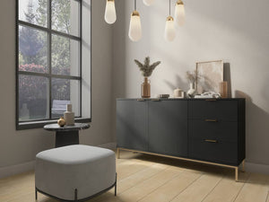 Pula Sideboard Cabinet 150cm Arte-N PL-01-GNT W150cm x H80cm x D41cm Colour: Navy Black Portl Ash Two Hinged Doors Three Drawers Two Shelves Gold Metal Legs Weight: 58kg Matching Furniture Available  Made from 16mm high-quality laminated board Assembly Required Estimated Direct Home Delivery Time: 3 - 4 Weeks