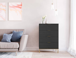 Pula Chest Of Drawers 70cm Arte-N PL-02-GNT W70cm x H104cm x D41cm Colour: Navy Black Portl Ash Four Drawers Gold Metal Legs Hles Weight: 41kg Matching Furniture Available Made from 16mm high-quality laminated board Assembly Required Estimated Direct Home Delivery Time: 3 - 4 Weeks