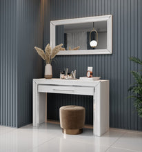 Load image into Gallery viewer, Arno Dressing Table 120cm Arte-N 24W0LF49 W120cm x H80cm x D40cm Colour: White Silver Trimming Black Gold Trimming One Drawer Metal Hle Weight: 27kg Matching Furniture Available Made from 16mm high-quality laminated board Assembly Required Estimated Direct Home Delivery Time: 4-6 Weeks
