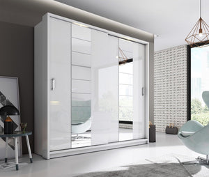 Arti AR-14 Sliding Door Wardrobe 220cm Arte-N ARTI AR-14-BM An all-in-one, exceptionally spacious wardrobe with two big sliding doors stylishly designed hles. The prominent feature of AR-14 is its gorgeous columns of mirrors at front mellow LED lights at the top. Internal structure is completely symmetrical with two identical sections, each with one large four medium-sized compartments a spacious hanging section. : W220cm x H215cm x D60cm Two Sliding Doors Mirrors Two Hanging Rails Eight Shelves LED Lightin