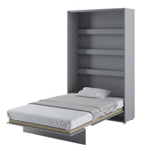 Load image into Gallery viewer, BC-02 Vertical Wall Bed Concept 120cm Arte-N BED CONCEPT BC-02 G A practical multi-functional bed that uses negligible floor space offers a comfortable sleeping area. The BC-02 is equipped with built-in shelves for keeping nightly accessories always within range a noiseless, pneumatic opening--closing system that makes the process effortless. Duvet straps are included to save time provide convenience to the user, LED lights are supported but not included. W131cm x H218cm x D46cm when folded D228cm when unfo