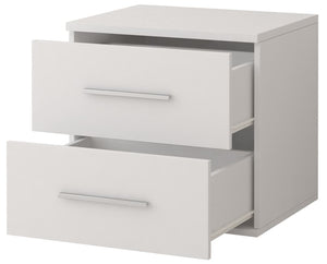 Omega OM-22 Bedside Table 55cm Arte-N OMEGA-I-22-W W55cm x H51cm x D44cm Colour: Front: White Matt Carcass: White Matt Grey Oak Sonoma Two Drawers Weight: 18kg ABS Edging Matching Furniture Available  Made from 16mm high-quality laminated board Assembly Required Estimated Direct Home Delivery Time: 4 - 5 Weeks