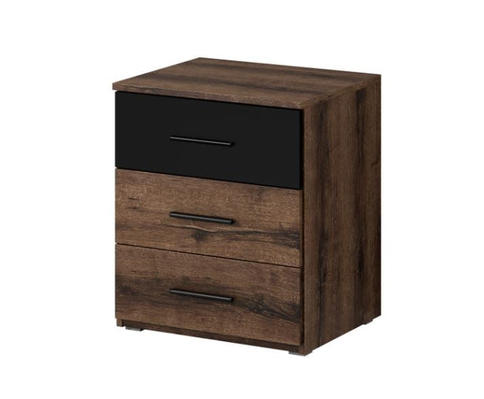 Beta Bedside Cabinet Arte-N 22ZB1622 Add some sophistication to your room with the extremely stylish Beta bedside table. Finished in the stunning colour combination of black gloss Oak Monastery, it will effortlessly blend in any modern or vintage decor. It is made from 16mm laminated board is very sturdy durable. Fitted with three drawers for all your bedside necessities, it can easily become the perfect addition to your bedroom. W46cm x H55cm x D41cm Colour: Oak Monastery  Black Three Drawers Black Metal H