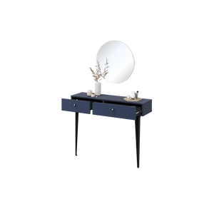 Milano Dressing Table 105cm Arte-N COLOURS CS-07-B W105cm x H80cm x D30cm Colour: Navy Sage Green Two Drawers [Soft-Close System] Black Metal Legs Mirror Not Included [Purchased Separately] Wall Mounted Matching Furniture Available Made from 16mm high-quality laminated board Assembly Required Weight: 18kg Estimated Direct Home Delivery Time: 2-4 Weeks *Fixings for wall mounting will not be provided as specific ones are required for your type of wall