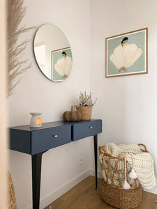 Milano Dressing Table 105cm Arte-N COLOURS CS-07-B W105cm x H80cm x D30cm Colour: Navy Sage Green Two Drawers [Soft-Close System] Black Metal Legs Mirror Not Included [Purchased Separately] Wall Mounted Matching Furniture Available Made from 16mm high-quality laminated board Assembly Required Weight: 18kg Estimated Direct Home Delivery Time: 2-4 Weeks *Fixings for wall mounting will not be provided as specific ones are required for your type of wall