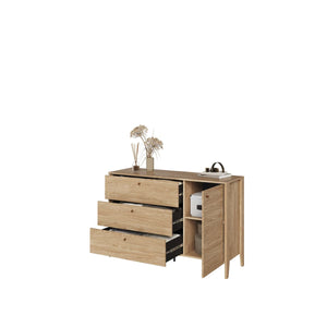 Cozy Chest Of Drawers 136cm Arte-N COZY CZ-04 W136cm x H91cm x D45cm Colour: Oiled Oak Three Drawers One Hinged Door One Shelf Weight: 54kg Matching Furniture Available  Made from 16mm high-quality laminated board Assembly Required Estimated Direct Home Delivery Time: 3 - 4 Weeks