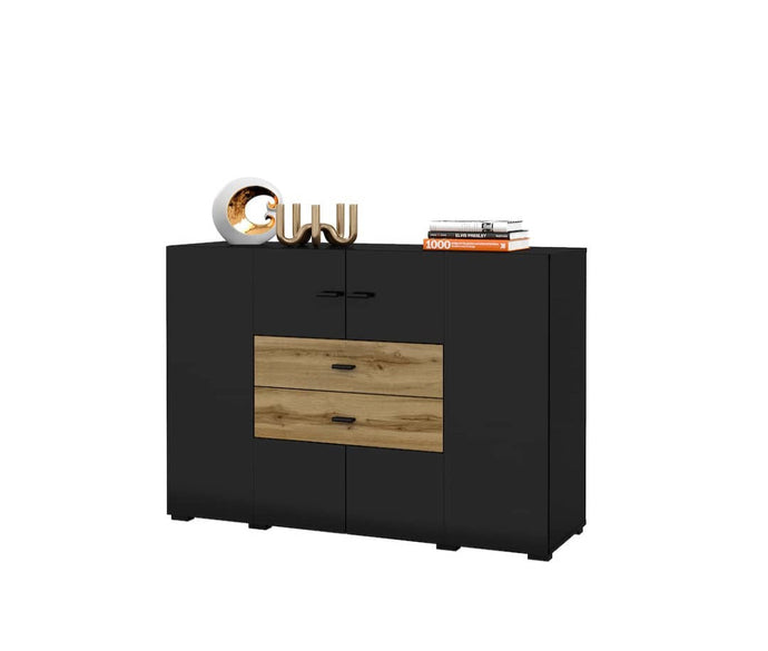 Coby 43 Sideboard Cabinet 122cm Arte-N 247JMB43 W122cm x H89cm x D40cm Colour: Oak Wotan White Gloss [Matt Carcass] Oak Monastery Black Oak Wotan Black Two Hinged Doors Two Drawers Four Shelves Matching Furniture Available Made from 16mm high-quality laminated board Assembly Required Weight: 52kg Estimated Direct Home Delivery Time: 4-6 Weeks