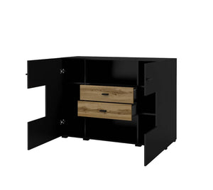 Coby 43 Sideboard Cabinet 122cm Arte-N 247JMB43 W122cm x H89cm x D40cm Colour: Oak Wotan White Gloss [Matt Carcass] Oak Monastery Black Oak Wotan Black Two Hinged Doors Two Drawers Four Shelves Matching Furniture Available Made from 16mm high-quality laminated board Assembly Required Weight: 52kg Estimated Direct Home Delivery Time: 4-6 Weeks