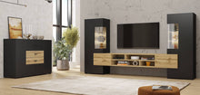 Load image into Gallery viewer, Coby 26 Sideboard Cabinet 165cm Arte-N 247JMB26 W165cm x H71cm x D40cm Colour: Oak Wotan White Gloss [Matt Carcass] Oak Monastery Black Oak Wotan Black Two Hinged Doors Two Drawers Pull-Down Door Matching Furniture Available Made from 16mm high-quality laminated board Assembly Required Weight: 55kg Estimated Direct Home Delivery Time: 4-6 Weeks