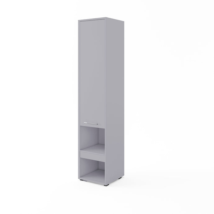 CP-07 Tall Storage Cabinet for Vertical Wall Bed Concept Arte-N CONCEPT CP-07 G This item is perfect for providing maximum bedroom space especially in small rooms which makes it a great addition to your home.  W45cm x H217cm x D46cm This cabinet perfectly matches our vertical Concept wall beds LED lighting strip is included Provides shelving storage includes a drawer The carcass is made from solid 22mm laminated board Weight: Matt Version: 60kg Gloss Version: 61kg Estimated Direct Home Delivery Time: 3-5 We
