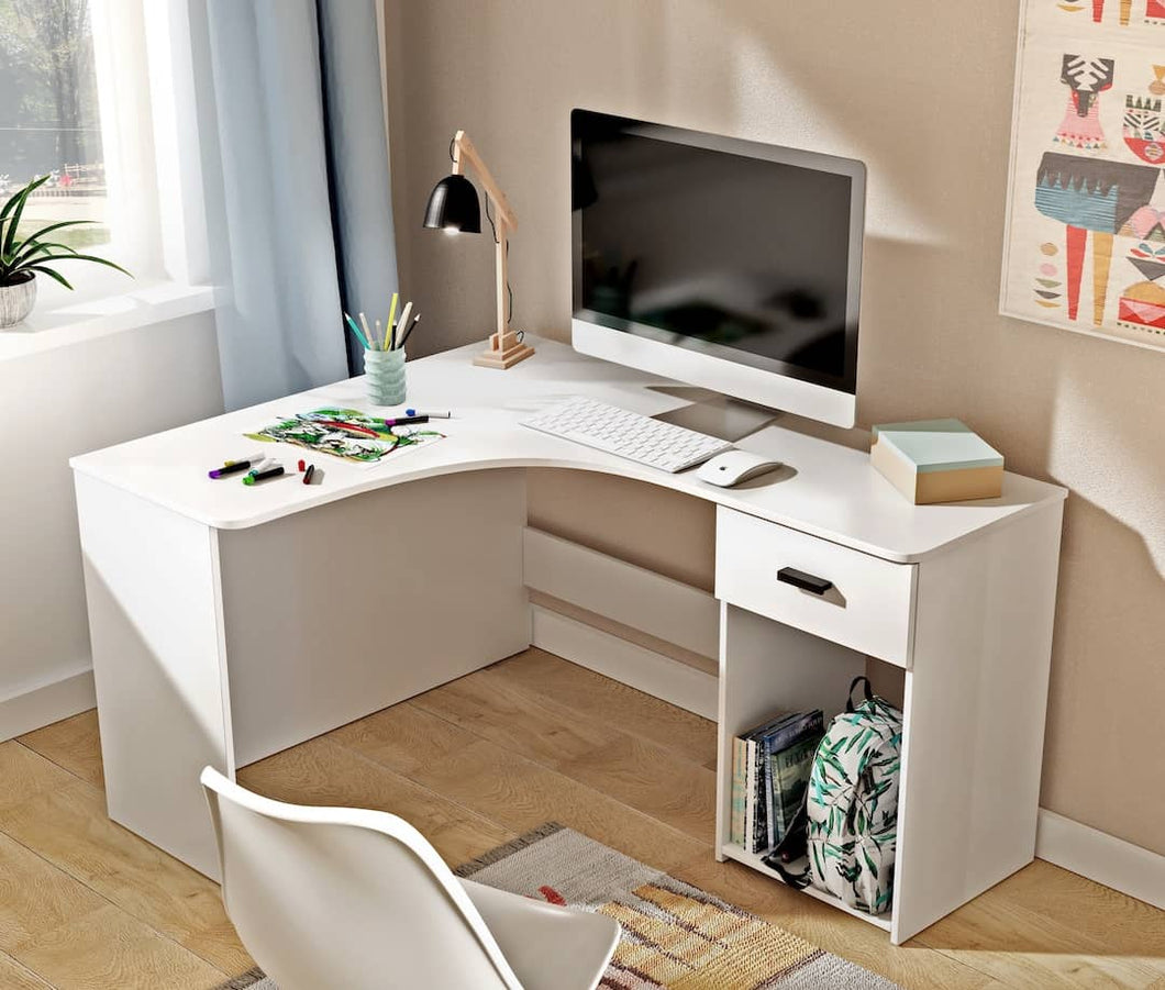 Corner Desk 155cm Arte-N 2497LU03 W155cm x H75cm x D125cm Colour: White Oak Wotan Black One Drawer Open Compartment Assembly Required Made from 16mm high-quality laminated board Weight: 43kg Estimated Direct Home Delivery Time: 4 - 5 Weeks
