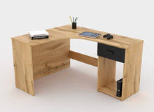 Load image into Gallery viewer, Corner Desk 155cm Arte-N 2497LU03 W155cm x H75cm x D125cm Colour: White Oak Wotan Black One Drawer Open Compartment Assembly Required Made from 16mm high-quality laminated board Weight: 43kg Estimated Direct Home Delivery Time: 4 - 5 Weeks