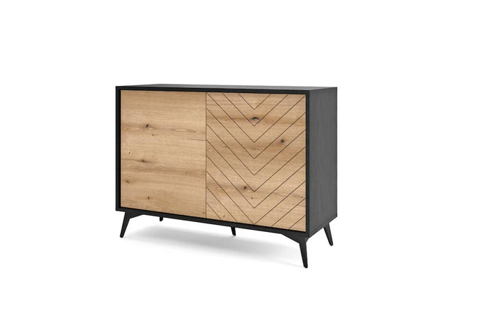 Diamond Sideboard Cabinet 104cm Arte-N DIAMOND-K104-OEB The Diamond sideboard cabinet is a modern, elegant exquisitely designed piece that can add a touch of sophistication to your dining area. Its timeless design features two hinged doors with four closed compartments for storing utensils crockery in an organized manner. It is finished in an eye-catching combination of Oak Evoke black matt that gives it a modern look, complemented by metal legs. W104cm x H77cm x D39cm Colour: Front: Oak Evoke Carcass: Blac