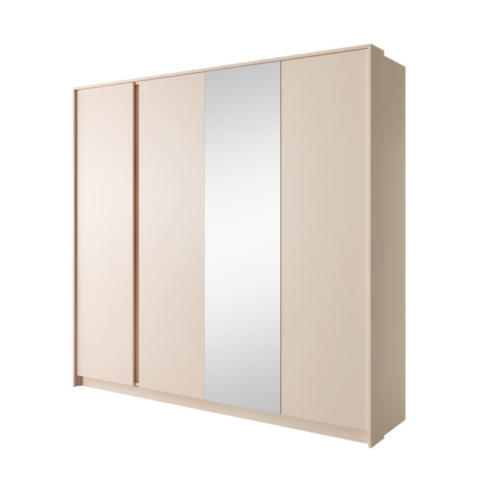 Dast Hinged Door Wardrobe 223cm Arte-N DAST-I-B W223cm x H210cm x D56cm Colour: Beige Four Hinged Doors [One Mirror] Nine Shelves Two Hanging Rails Push-To-Open System ABS Edging Optional LED Lighting [Purchased Separately] Matching Furniture Available Made from 16mm high-quality laminated board Assembly Required Weight: 181kg Estimated Direct Home Delivery Time: 3-4 Weeks