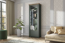 Load image into Gallery viewer, Evora 05 Tall Display Cabinet [Left] Arte-N 24ZRJU05 Discover the beauty of a traditional display cabinet with this stunning piece from Evora. With partially-glazed hinged door five compartments, it has all your needs covered. Its stunning oak finish makes this cabinet both elegant welcoming. Boasting a sturdy 16mm laminated board carcass, this high quality unit takes pride of place in any modern home. W71cm x H200cm x D42cm Colours: Green Oak Lefkas Abisko Ash Oak Lefkas Partially Glassed Door Three Shelve
