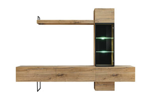 Rise TV Entertainment Media Wall Unit Arte-N FS RS Functional stylish, Rise is an entertainment unit that is sure to impress. It features one partially-glazed hinged door, four shelves four closed compartments for storage. A powered LED lighting system is also included with this unit, allowing you to enjoy a completely customizable lighting experience. Made from premium quality laminated board in timeless Oak Flagstaff, the Rise Entertainment Unit truly exemplifies quality craftsmanship. W240cm x H170cm x D