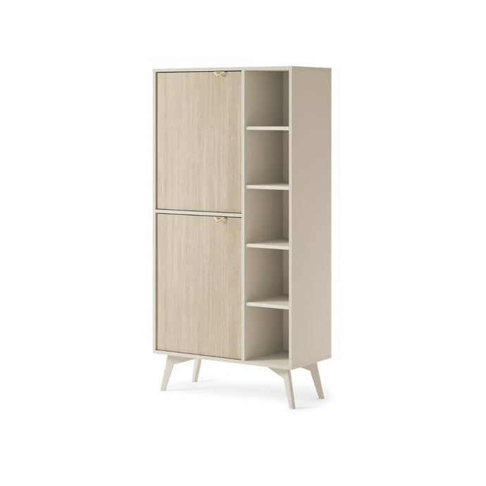 Forest Highboard Cabinet 80cm Arte-N FOREST-RG80-BOS W80cm x H160cm x D38cm Colour: Beige Oak Sci Green Oak Sci Two Hinged Doors Seven Shelves Wooden Legs Gold Aluminium Hles ABS Edging Weight: 48kg Matching Furniture Available  Made from 16mm high-quality laminated board Assembly Required Estimated Direct Home Delivery Time: 3 - 4 Weeks