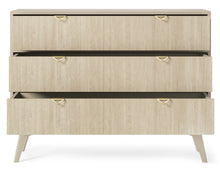 Load image into Gallery viewer, Forest Chest Of Drawers 106cm Arte-N FOREST-KSZ106-BOS W106cm x H80cm x D38cm Colour: Beige Oak Sci Green Oak Sci Three Drawers Wooden Legs Gold Aluminium Hles ABS Edging Weight: 39kg Matching Furniture Available  Made from 16mm high-quality laminated board Assembly Required Estimated Direct Home Delivery Time: 3 - 4 Weeks