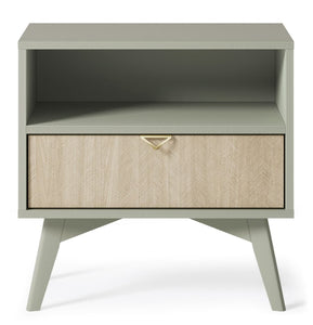 Forest Bedside Table 54cm Arte-N FOREST-S54-BOS Experience functionality style with the Forest Bedside Table. Its spacious drawer open compartment offer ample storage space for your essentials, while the gold aluminum hles add a touch of elegance to the piece. Crafted from durable 16mm laminated board, this table guarantees long-lasting use. The wooden legs provide stability complement its overall aesthetic, making it a versatile addition to any bedroom. W54cm x H54cm x D38cm Colour: Beige Oak Sci Green Oak