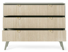 Load image into Gallery viewer, Forest Chest Of Drawers 106cm Arte-N FOREST-KSZ106-BOS W106cm x H80cm x D38cm Colour: Beige Oak Sci Green Oak Sci Three Drawers Wooden Legs Gold Aluminium Hles ABS Edging Weight: 39kg Matching Furniture Available  Made from 16mm high-quality laminated board Assembly Required Estimated Direct Home Delivery Time: 3 - 4 Weeks