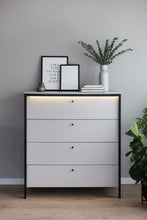 Load image into Gallery viewer, Gris Chest Of Drawers 101cm Arte-N GRIS GS-03 W101cm x H115cm x D49cm Colour: Grey Black Four Drawers LED Lighting Included Weight: 51kg Matching Furniture Available  Made from 16mm high-quality laminated board Assembly Required Estimated Direct Home Delivery Time: 3 - 4 Weeks