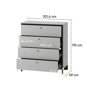 Gris Chest Of Drawers 101cm Arte-N GRIS GS-03 W101cm x H115cm x D49cm Colour: Grey Black Four Drawers LED Lighting Included Weight: 51kg Matching Furniture Available  Made from 16mm high-quality laminated board Assembly Required Estimated Direct Home Delivery Time: 3 - 4 Weeks