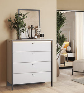 Gris Chest Of Drawers 101cm Arte-N GRIS GS-03 W101cm x H115cm x D49cm Colour: Grey Black Four Drawers LED Lighting Included Weight: 51kg Matching Furniture Available  Made from 16mm high-quality laminated board Assembly Required Estimated Direct Home Delivery Time: 3 - 4 Weeks