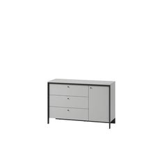 Load image into Gallery viewer, Gris Chest Of Drawers 136cm Arte-N GRIS GS-04 W136cm x H91cm x D49cm Colour: Grey Black One Hinged Door One Shelf Three Drawers LED Lighting Included Weight: 55kg Matching Furniture Available  Made from 16mm high-quality laminated board Assembly Required Estimated Direct Home Delivery Time: 3 - 4 Weeks