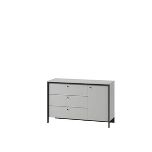 Gris Chest Of Drawers 136cm Arte-N GRIS GS-04 W136cm x H91cm x D49cm Colour: Grey Black One Hinged Door One Shelf Three Drawers LED Lighting Included Weight: 55kg Matching Furniture Available  Made from 16mm high-quality laminated board Assembly Required Estimated Direct Home Delivery Time: 3 - 4 Weeks