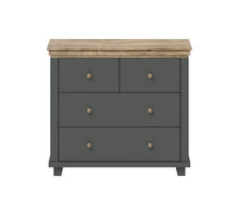 Load image into Gallery viewer, Evora 27 Chest of Drawers Arte-N 247DJU27 Modern sleekly designed, the stylish Evora 27 is a great addition to any home. Sting upright, it features four drawers, two large two small, in a compact size that perfectly fits anywhere without using needless floor space. With quality craftsmanship, clever design constant attention to detail, this chest is an excellent storage solution. W90cm x H81cm x D42cm Colour: Abisko Ash Oak Lefkas Green Oak Lefkas Four Drawers Matching Furniture Available Made from 16mm hig