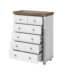 Evora 45 Chest of Drawers Arte-N 247DJU45 Functional, spacious practical, the Evora 45 combines timeless elegance cutting-edge aesthetics. This premium chest is crafted from 16mm laminated board for maximum structural strength, as well as resistance against abrasion, features six drawers for storage. It's available in Oak Lefkas with either a dark green or white finish. W90cm x H113cm x D42cm Colour: Abisko Ash  Oak Lefkas Green Oak Lefkas Six Drawers Matching Furniture Available Made from 16mm high-quality
