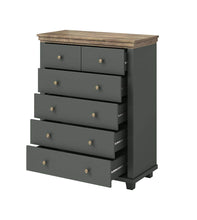 Load image into Gallery viewer, Evora 45 Chest of Drawers Arte-N 247DJU45 Functional, spacious practical, the Evora 45 combines timeless elegance cutting-edge aesthetics. This premium chest is crafted from 16mm laminated board for maximum structural strength, as well as resistance against abrasion, features six drawers for storage. It&#39;s available in Oak Lefkas with either a dark green or white finish. W90cm x H113cm x D42cm Colour: Abisko Ash  Oak Lefkas Green Oak Lefkas Six Drawers Matching Furniture Available Made from 16mm high-quality
